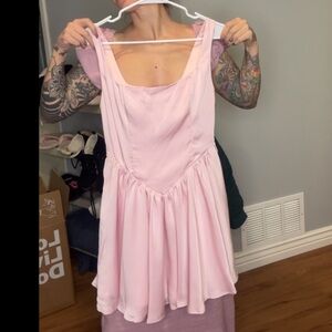 Oh Polly Light Pink Mini Dress Ribbed back, silky flowy